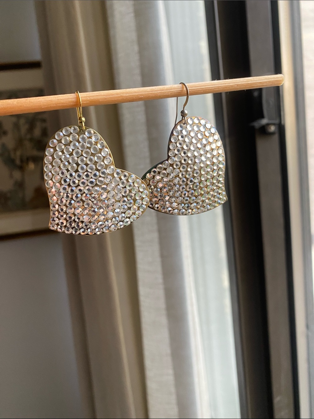 Heart-Shaped Rhinestone Drop Earrings - Clear Crystal